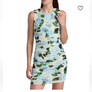 L'AGENCE Sallie Blue and Green Hydrangea Ruched Mini Dress Size 6 New w/ tags